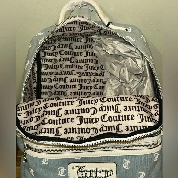 JUICY COUTURE QUEEN OF EVERYTHING DENIM LOGO BACKPACK RHINESTONE ACCENTS NWTS main image 5